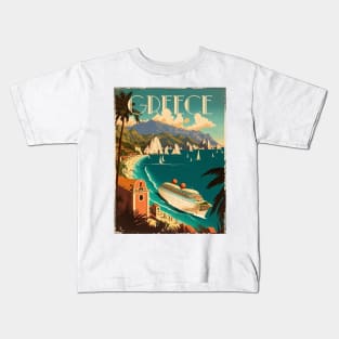 Greece Coastline Vintage Travel Art Poster Kids T-Shirt